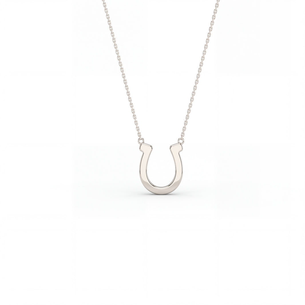 Lucky Horseshoe Paperclip Necklace | 14K White Gold
