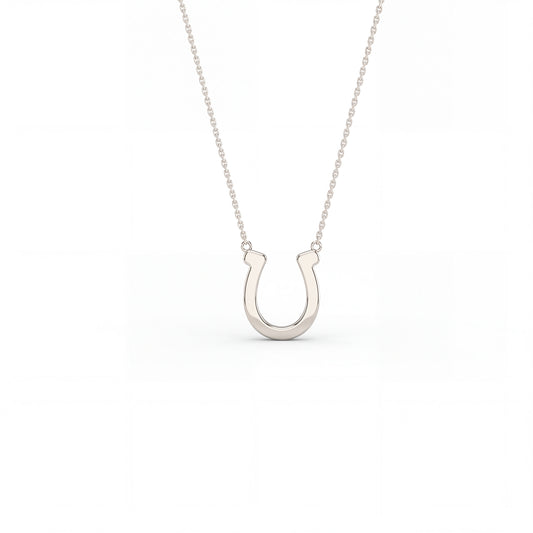 Lucky Horseshoe Paperclip Necklace | 14K White Gold