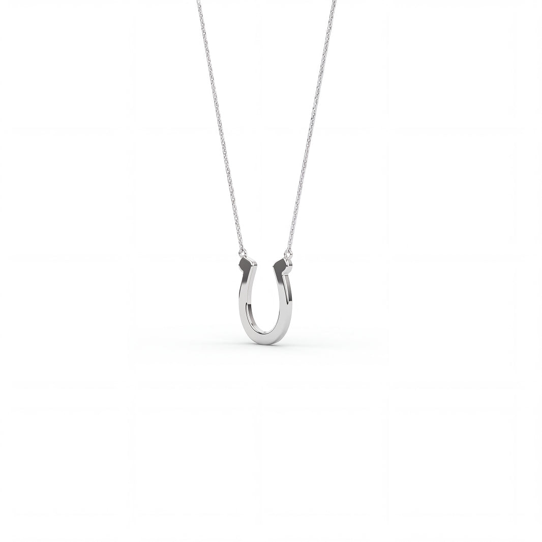 Lucky Horseshoe Paperclip Necklace | 14K White Gold