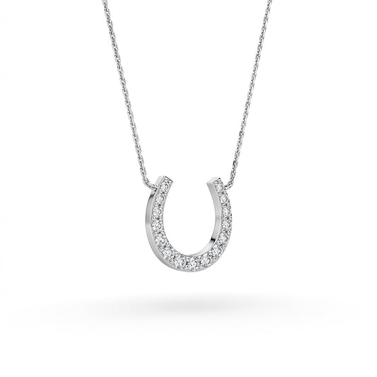 Lucky Horseshoe Paperclip Necklace | 14K White Gold with diamond