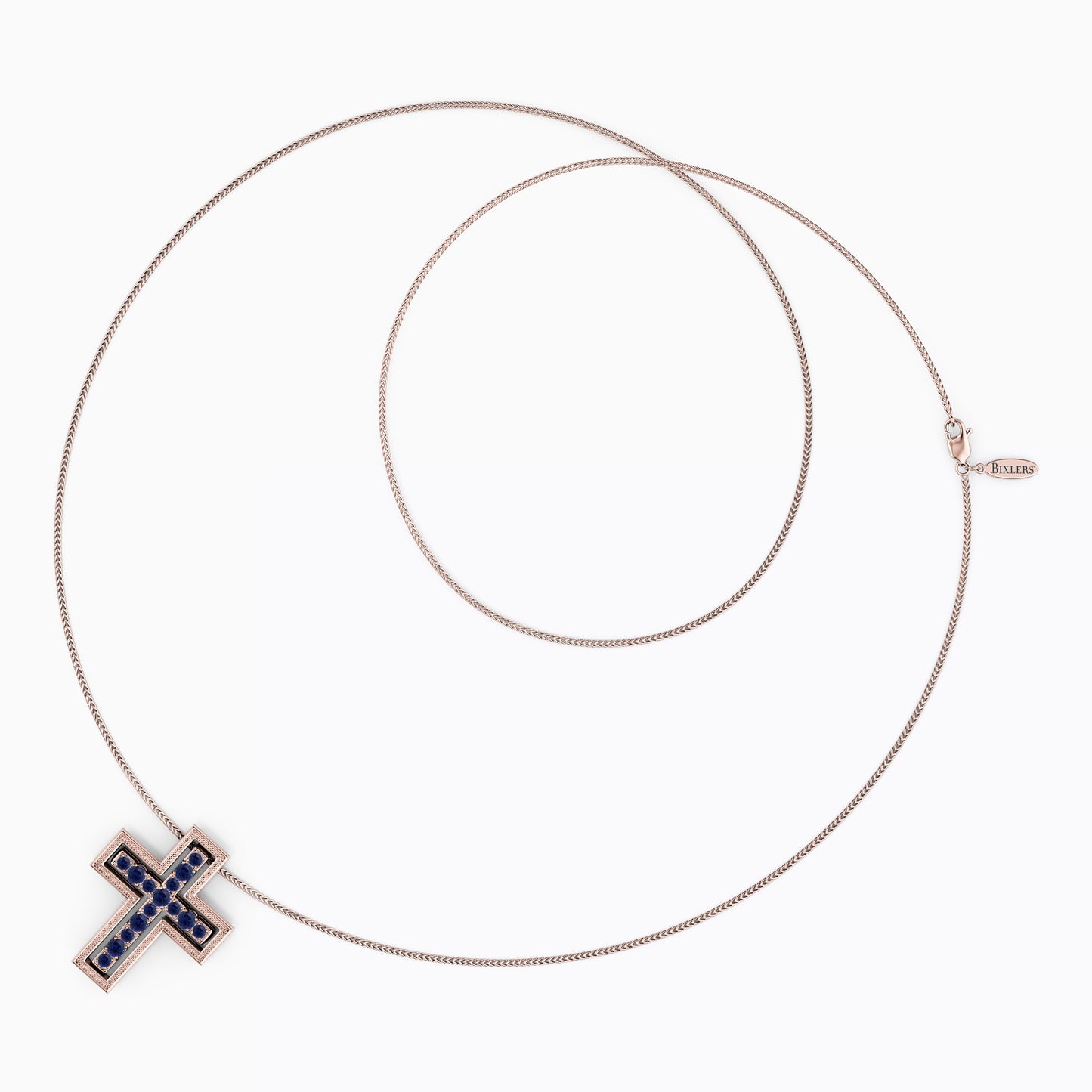 Shared Prong Detachable Two-Piece Cross Pendant in 14K Gold With Sapphires