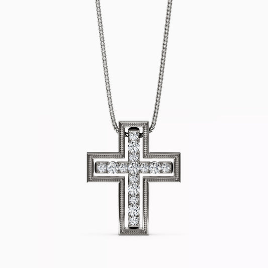 Shared Prong Detachable Two-Piece Cross Pendant in 14K Gold With Diamonds