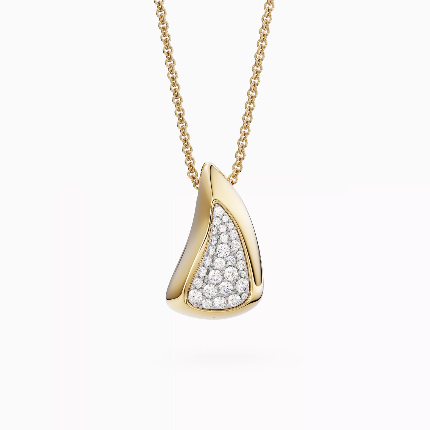 Crescent Pendant Necklace in 18K Gold and Platinum with Diamond Pavé