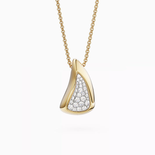 Crescent Pendant Necklace in 18K Gold and Platinum with Diamond Pavé