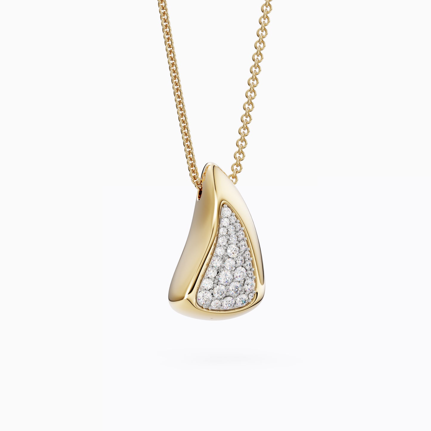 Crescent Pendant Necklace in 18K Gold and Platinum with Diamond Pavé