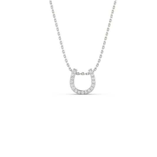 Lucky Horseshoe Pendant | 14K White Gold with diamond