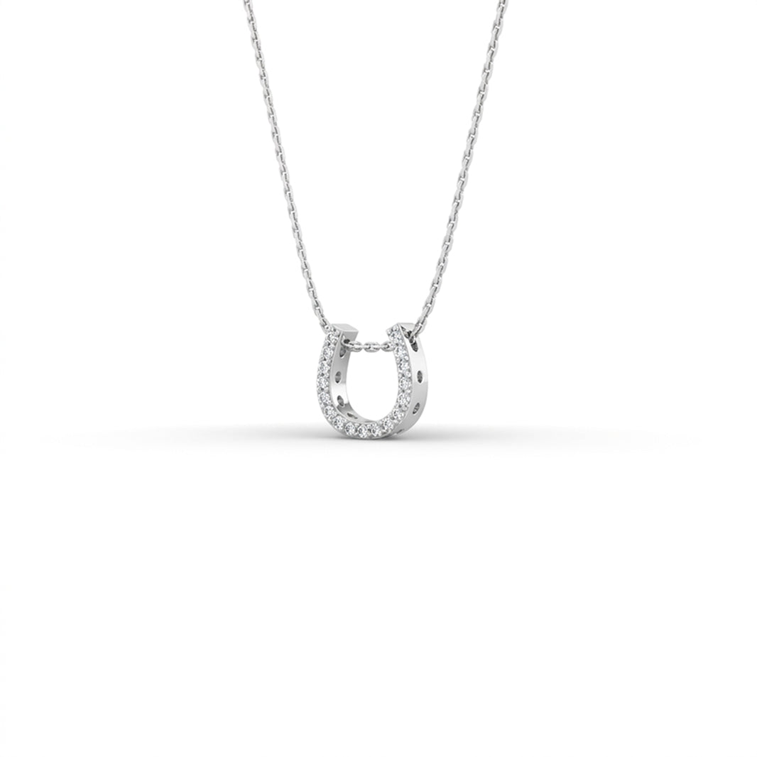 Lucky Horseshoe Pendant | 14K White Gold with diamond