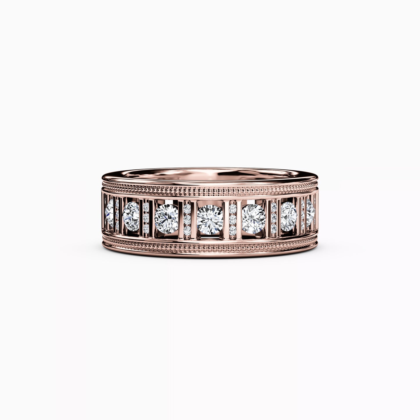 Channel Set Detailed Edge Ring in 14K Gold With Diamonds