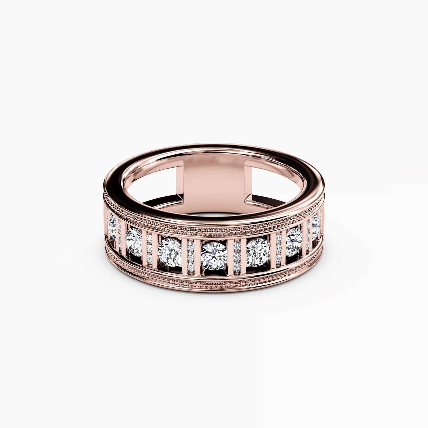 Channel Set Detailed Edge Ring in 14K Gold With Diamonds