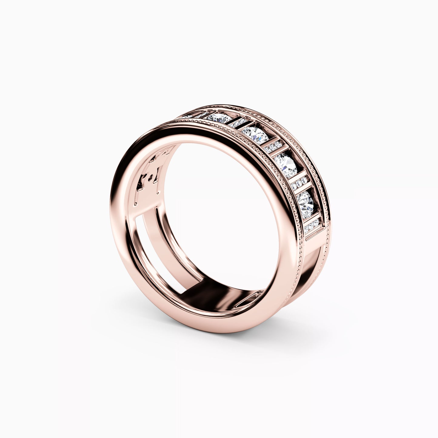 Channel Set Detailed Edge Ring in 14K Gold With Diamonds
