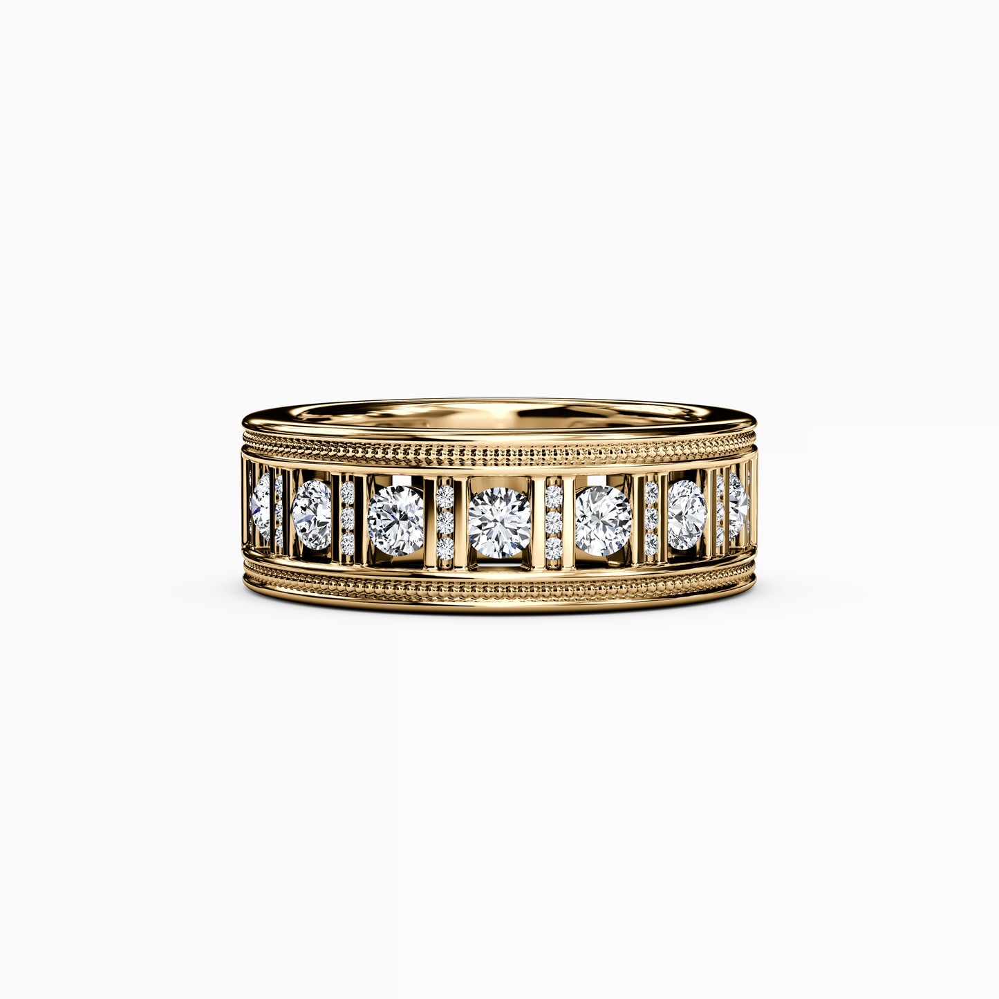 Channel Set Detailed Edge Ring in 14K Gold With Diamonds