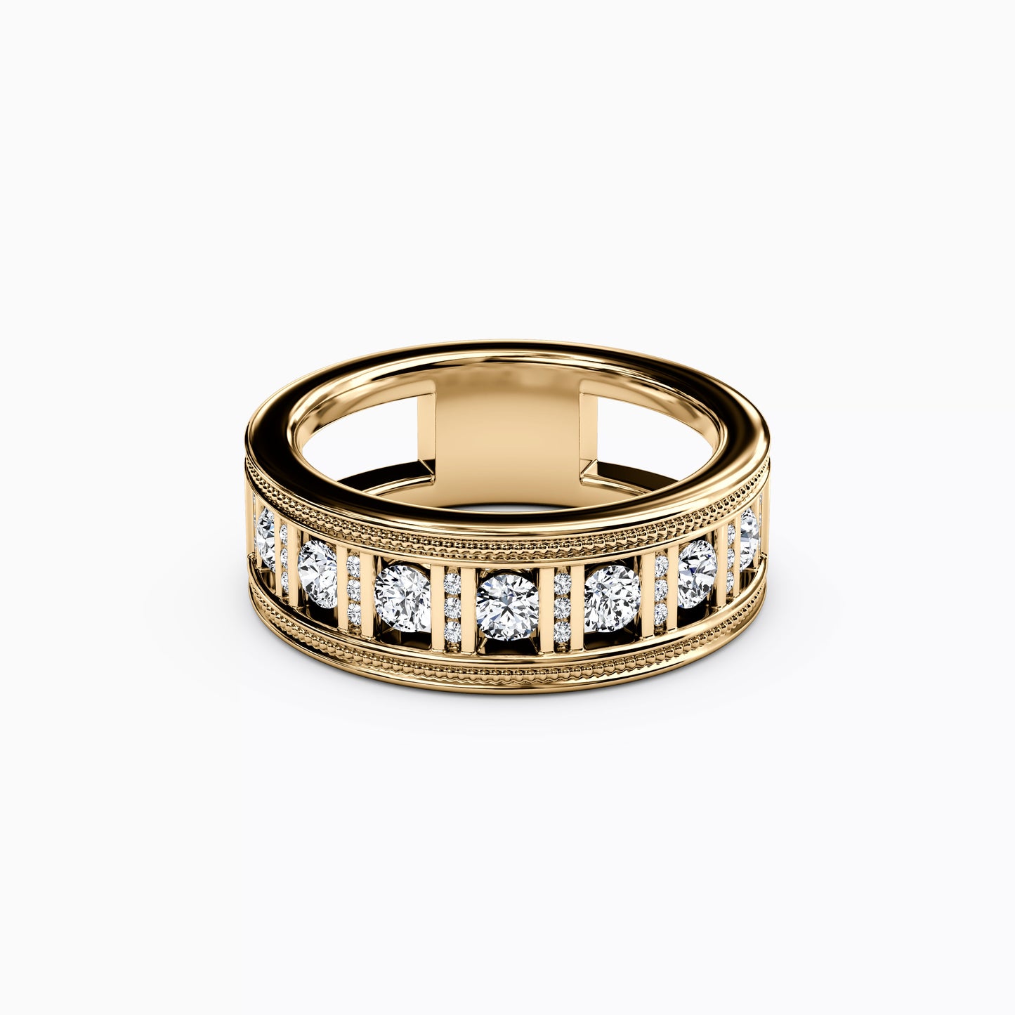 Channel Set Detailed Edge Ring in 14K Gold With Diamonds