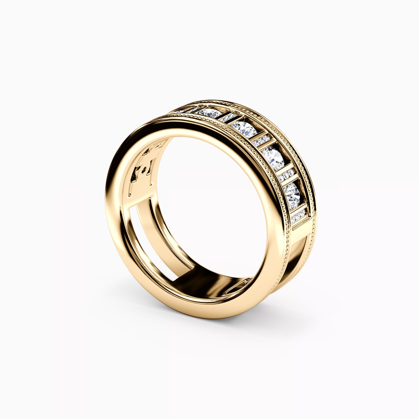 Channel Set Detailed Edge Ring in 14K Gold With Diamonds