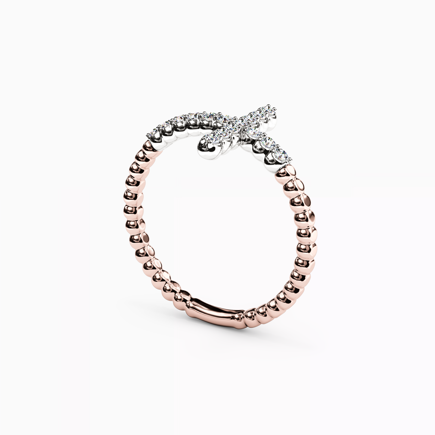 Two-Tone Beaded Pattern Cross Ring in 14K Gold And Platinum With Diamonds