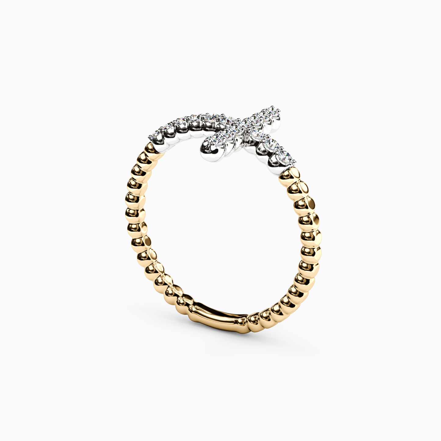 Two-Tone Beaded Pattern Cross Ring in 14K Gold And Platinum With Diamonds