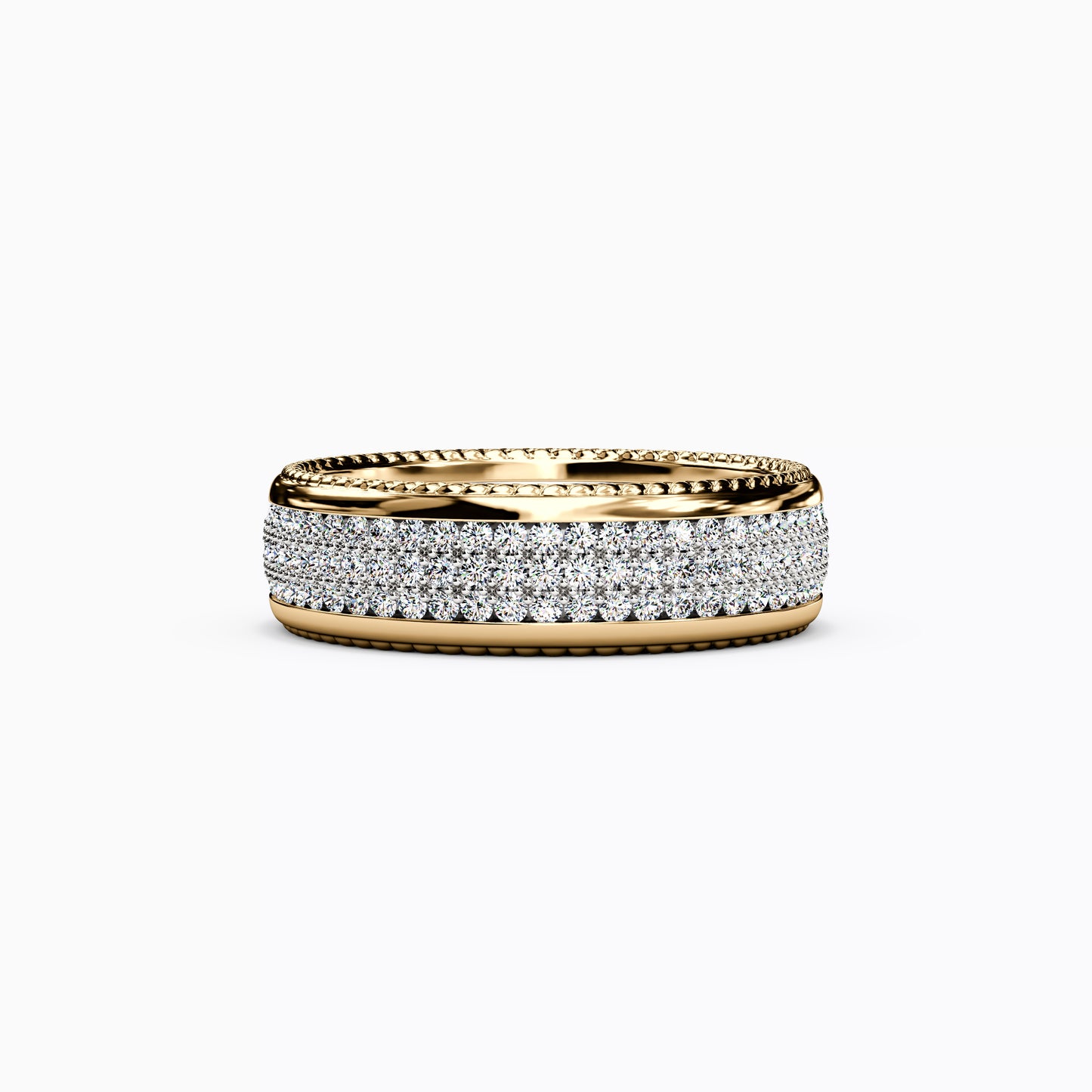 Two-Tone Shared Prong and Detailed Edge Ring in 14K Gold With Diamonds