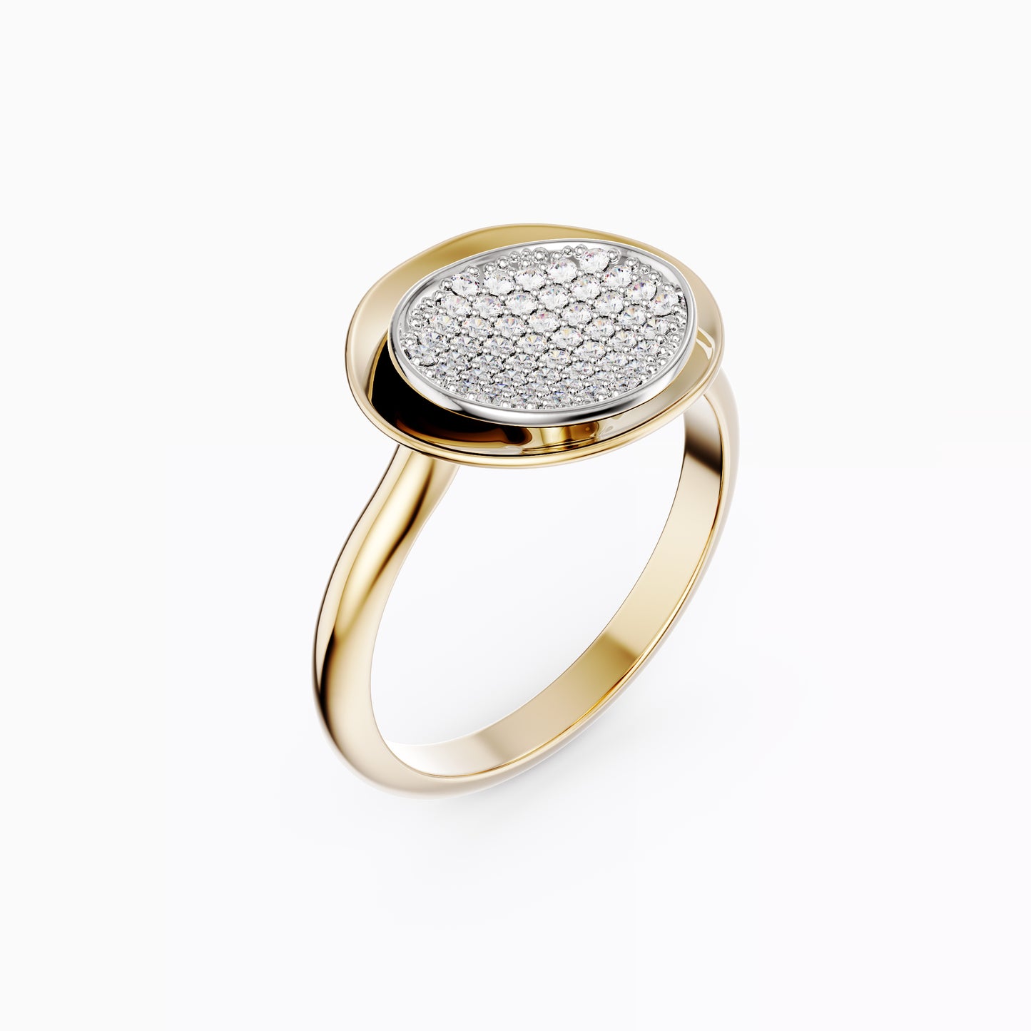 Layered Ring in 18K Gold and Platinum with Diamond Pavé