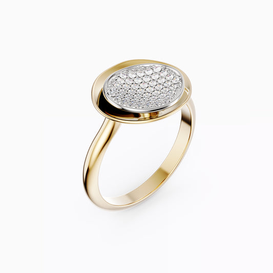 Layered Ring in 18K Gold and Platinum with Diamond Pavé