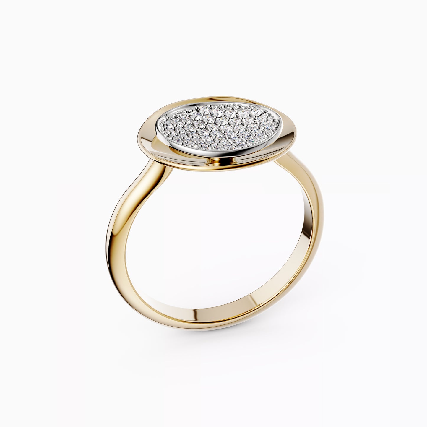 Layered Ring in 18K Gold and Platinum with Diamond Pavé