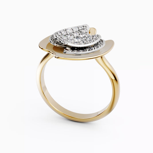 Multi-Layered Signet Ring in 18K Gold and Platinum with Diamond Pavé