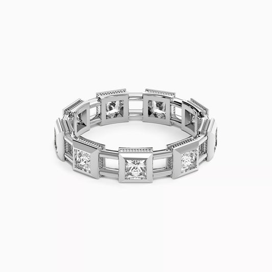 Geometric Link Ring in Platinum with Diamonds