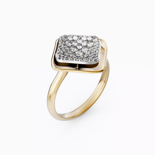 Layered Organic Cell Ring in 18K Gold and Platinum with Diamonds