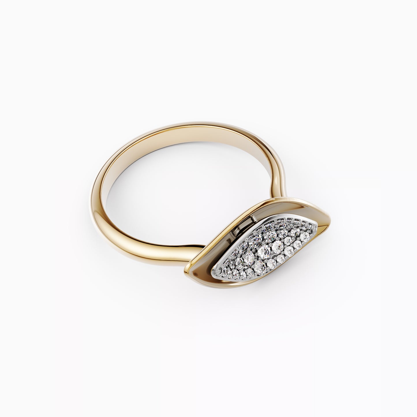 Layered Leaf Ring in 18K Gold and Platinum with Diamonds