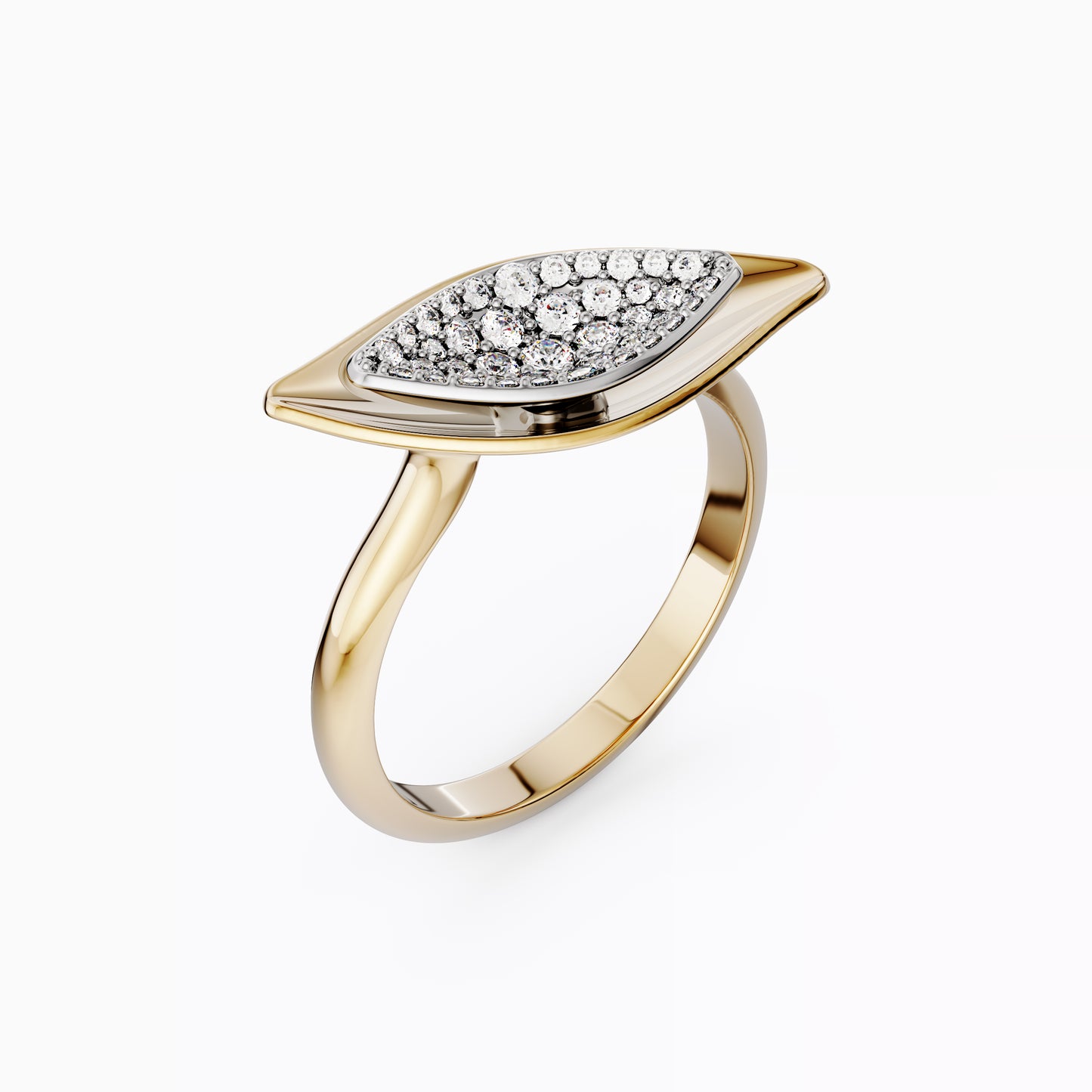 Layered Leaf Ring in 18K Gold and Platinum with Diamonds