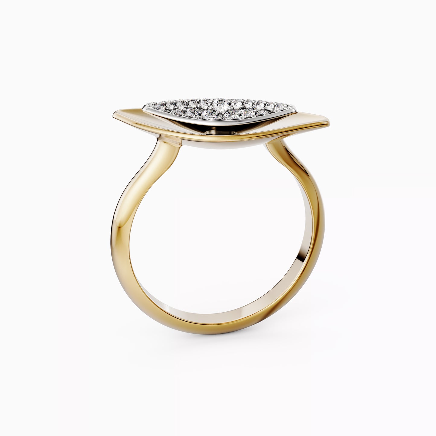 Layered Leaf Ring in 18K Gold and Platinum with Diamonds