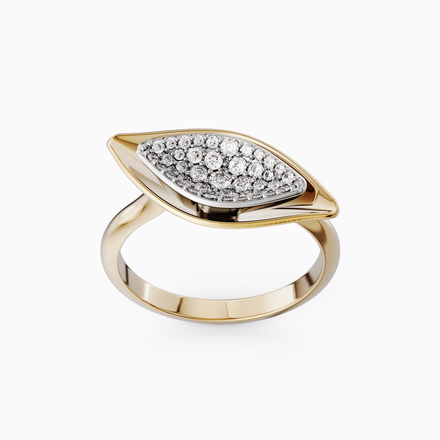 Layered Leaf Ring in 18K Gold and Platinum with Diamonds