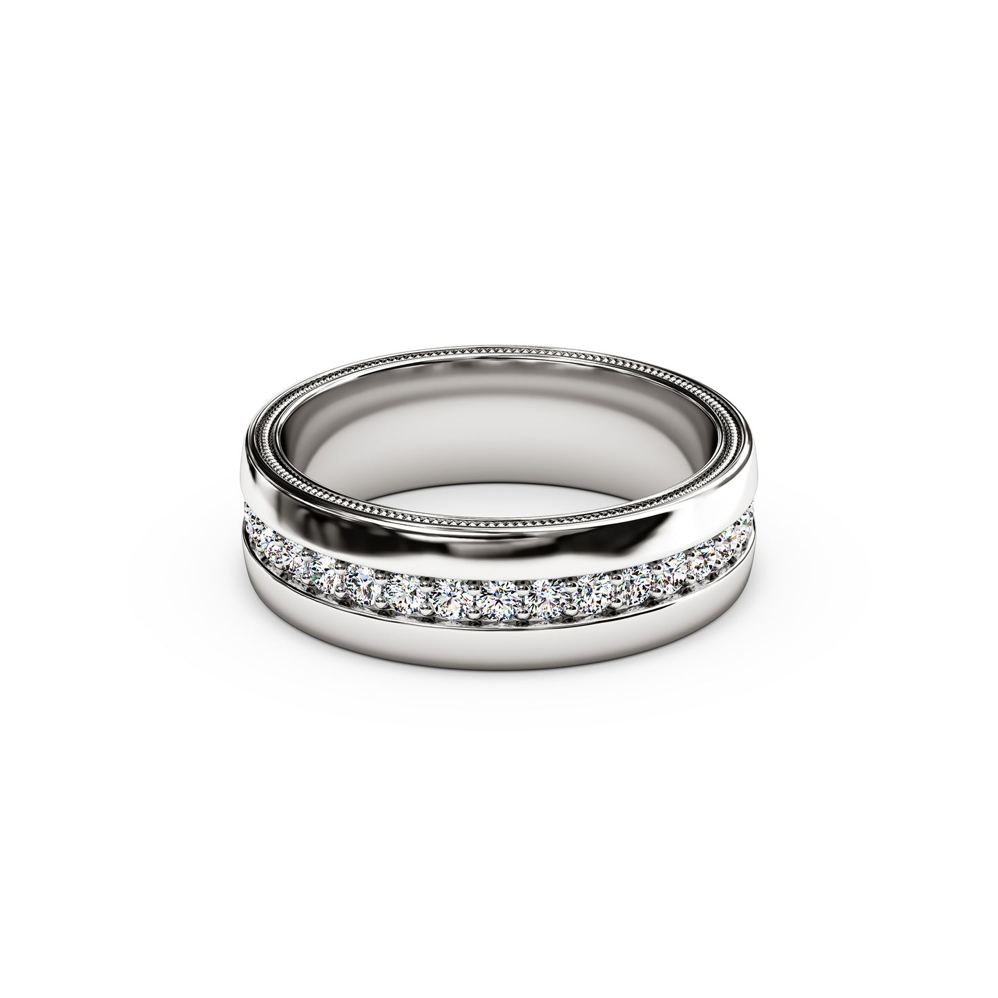 Diamond Single Row Milgrain Men's Wedding Band in 14K Gold