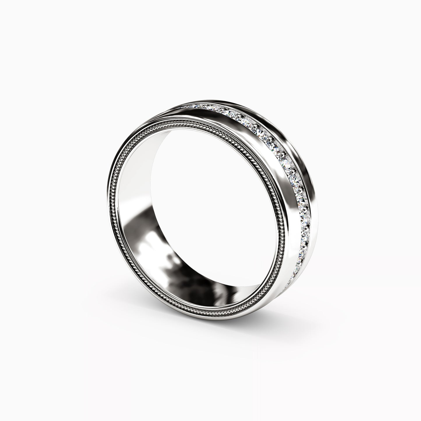 Diamond Single Row Milgrain Men's Wedding Band in 14K Gold