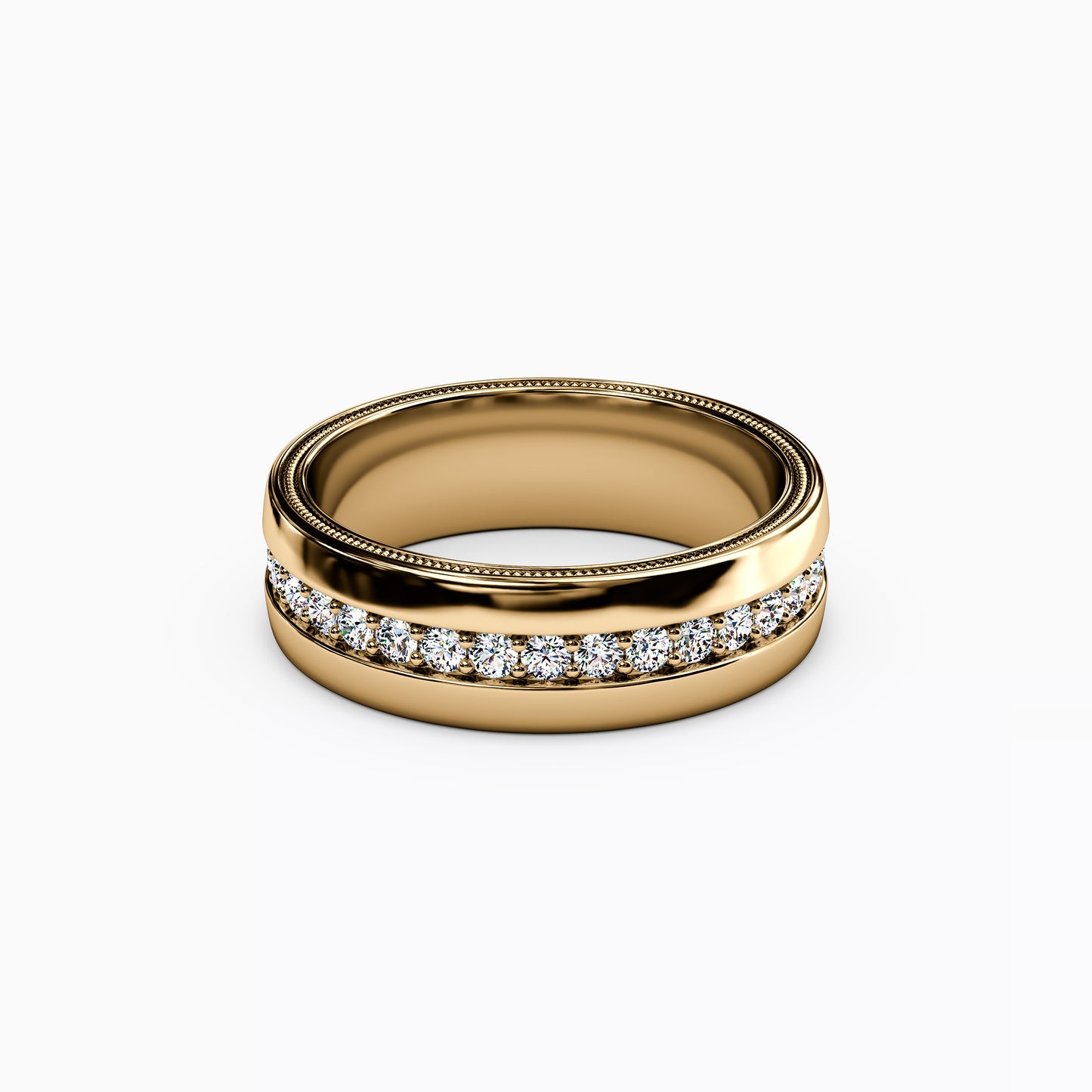 Diamond Single Row Milgrain Men's Wedding Band in 14K Gold