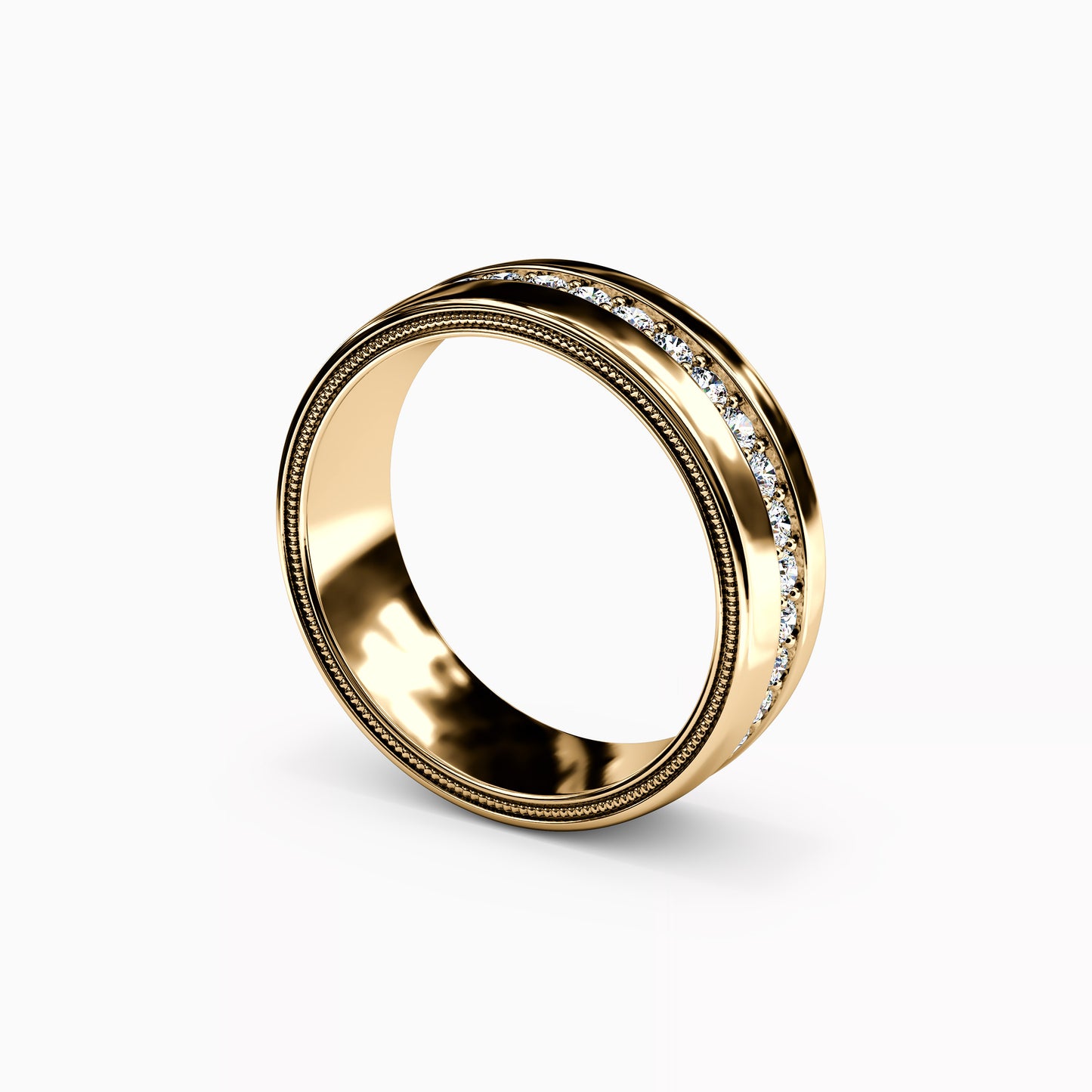 Diamond Single Row Milgrain Men's Wedding Band in 14K Gold