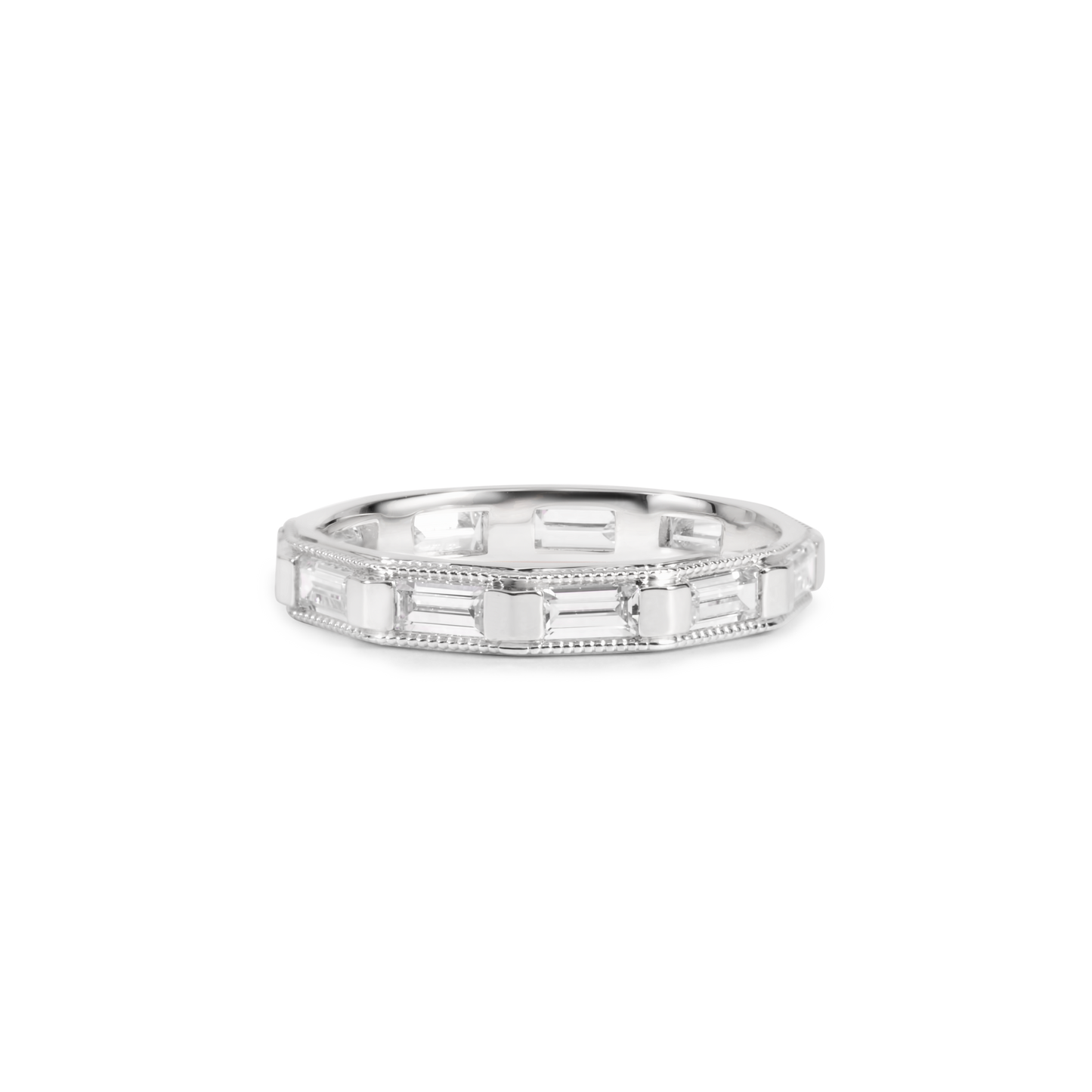Emerald Cut Diamond Wedding Band with Milgrain Detail | 18K Gold