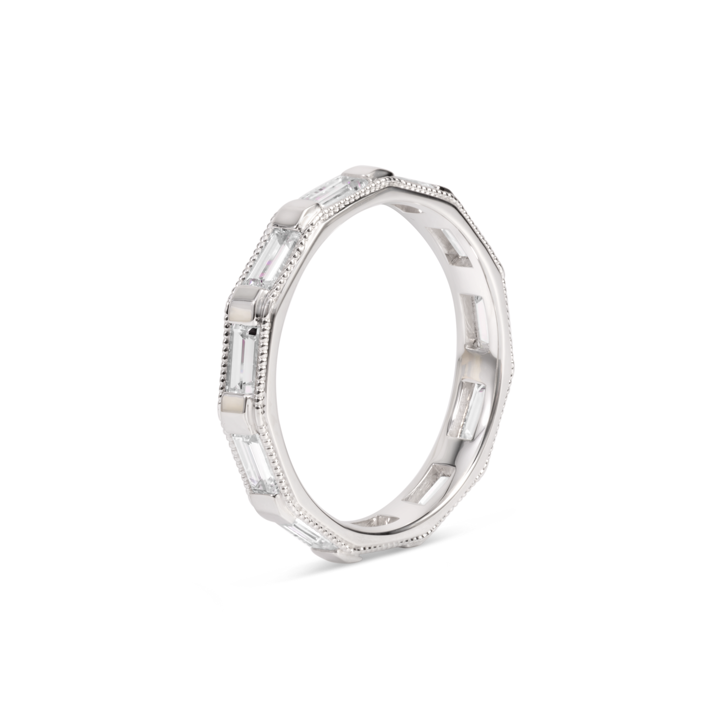 Emerald Cut Diamond Wedding Band with Milgrain Detail | 18K Gold