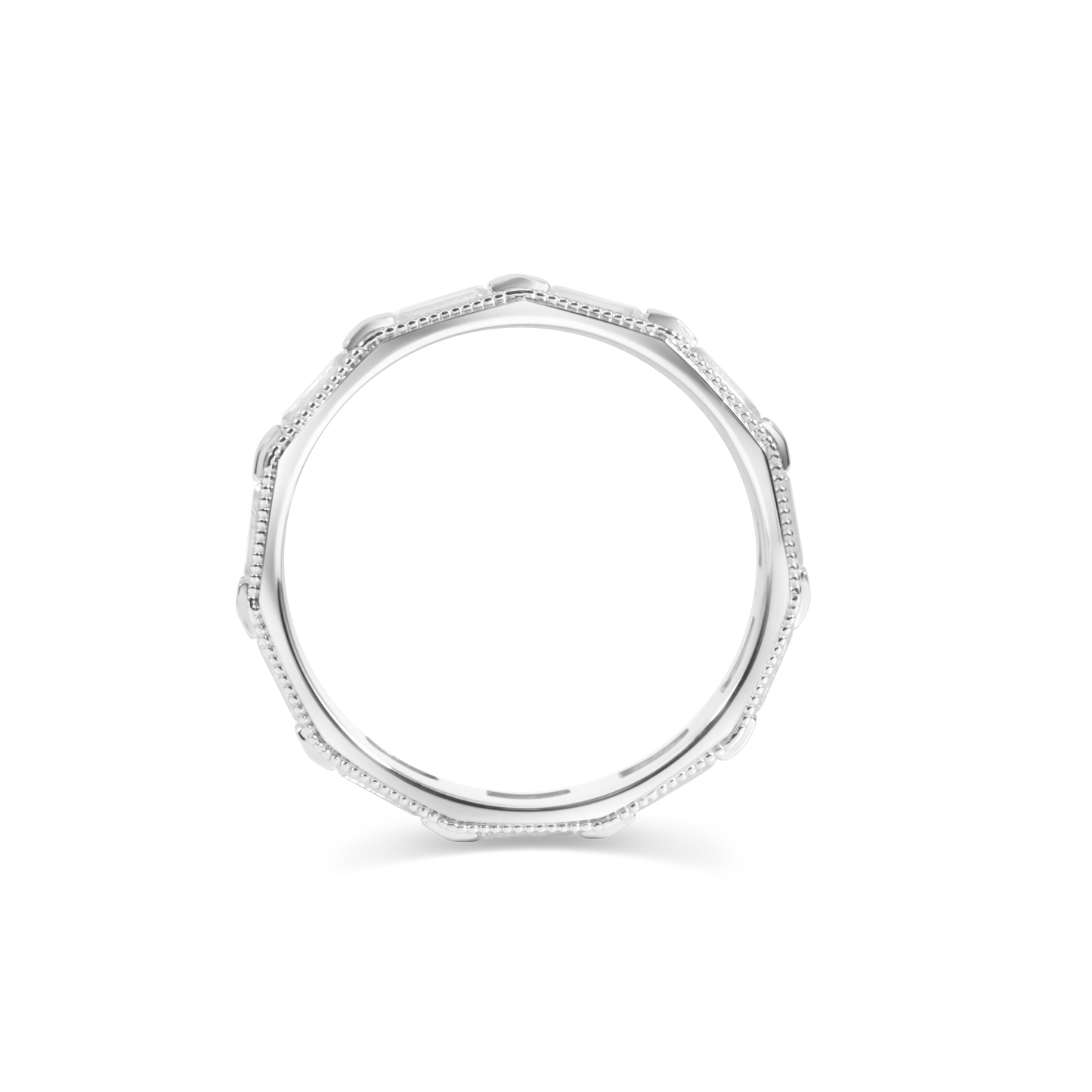 Emerald Cut Diamond Wedding Band with Milgrain Detail | 18K Gold