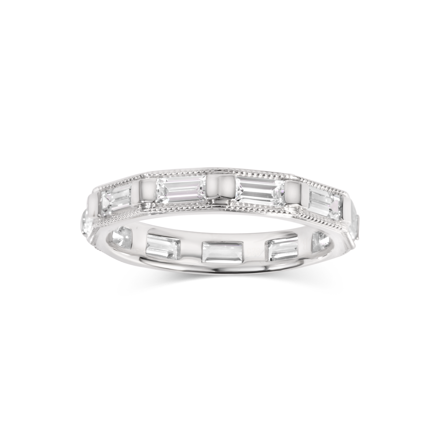 Emerald Cut Diamond Wedding Band with Milgrain Detail | 18K Gold