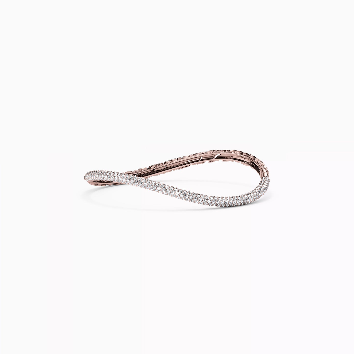 Asymmetric Diamond Row Twist & Detailing Bangle in 14K Gold