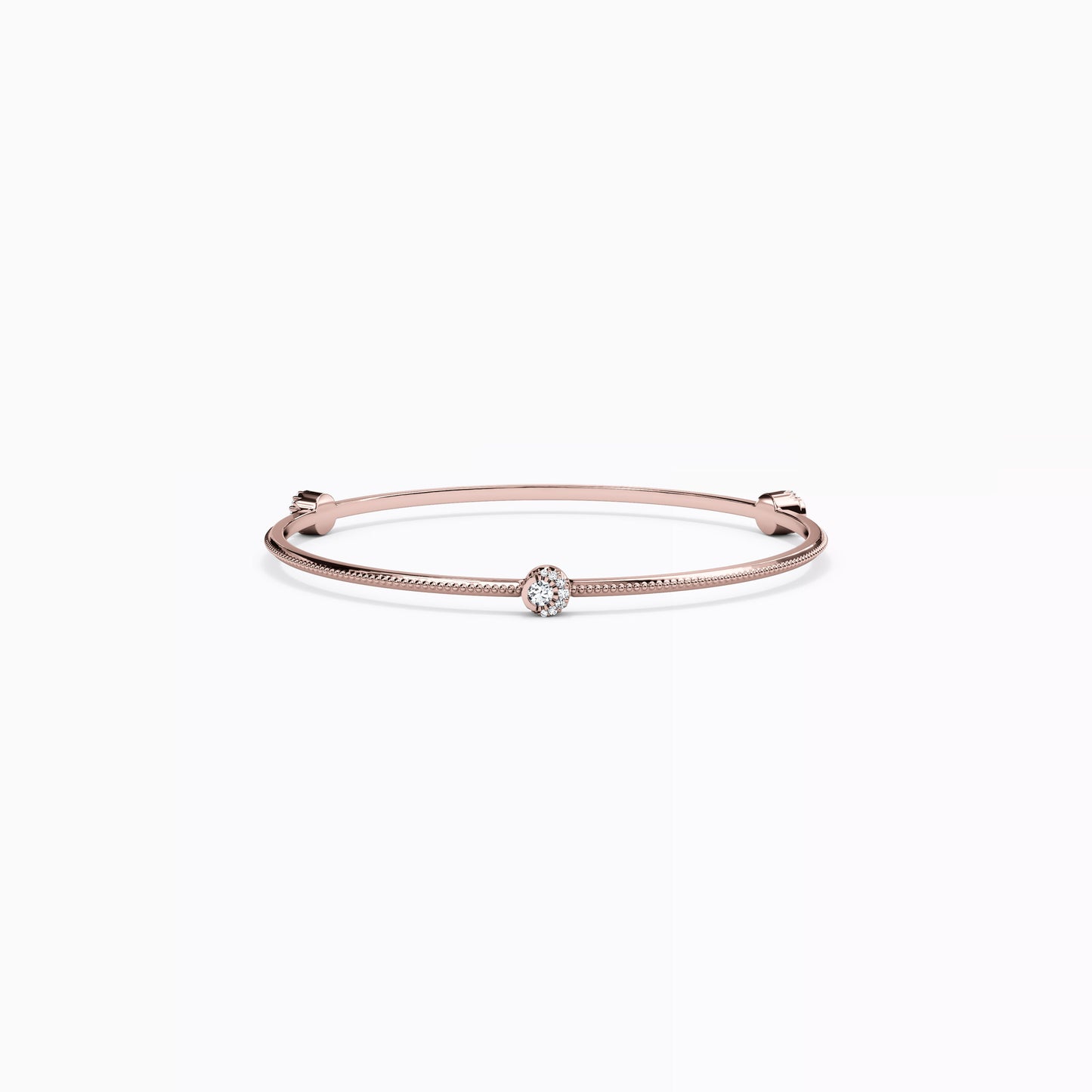 3-Station Diamond Crescent Halo Bangle Bracelet in 14K Gold