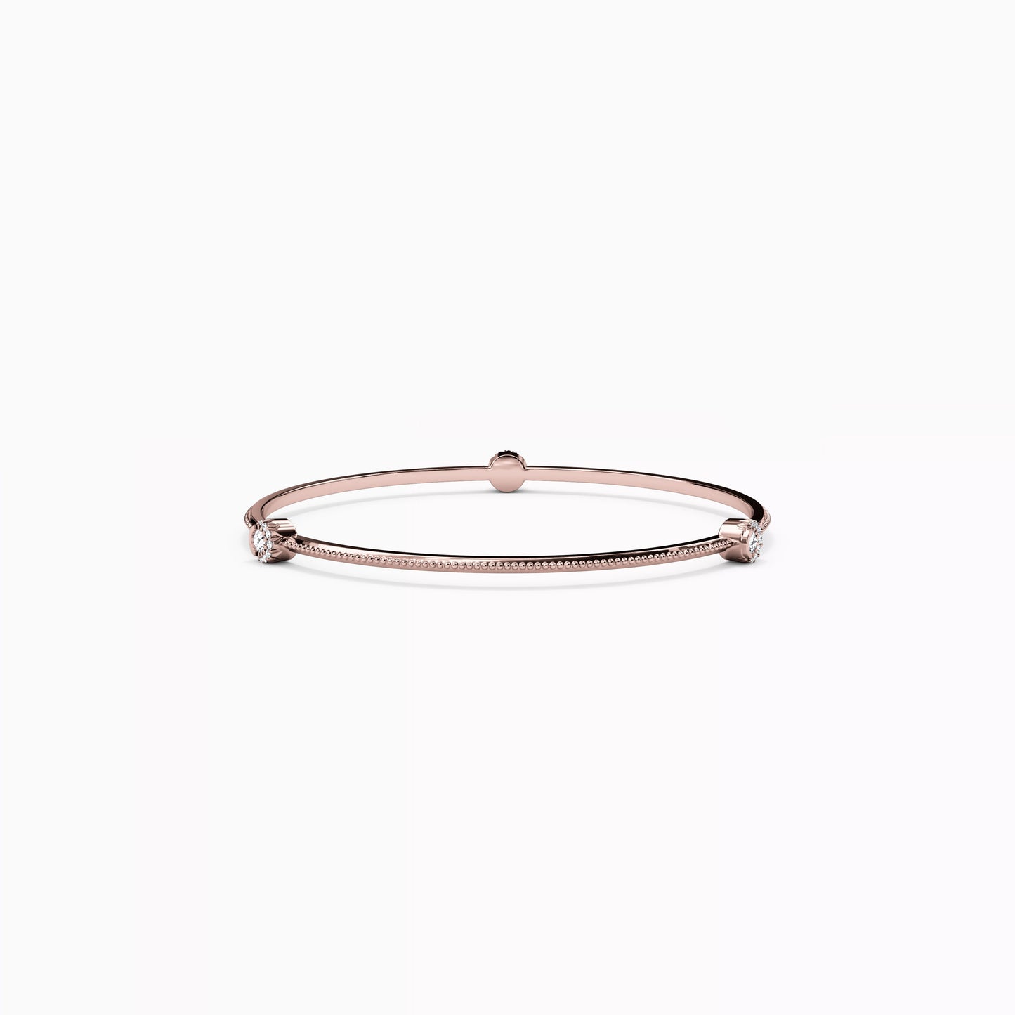 3-Station Diamond Crescent Halo Bangle Bracelet in 14K Gold