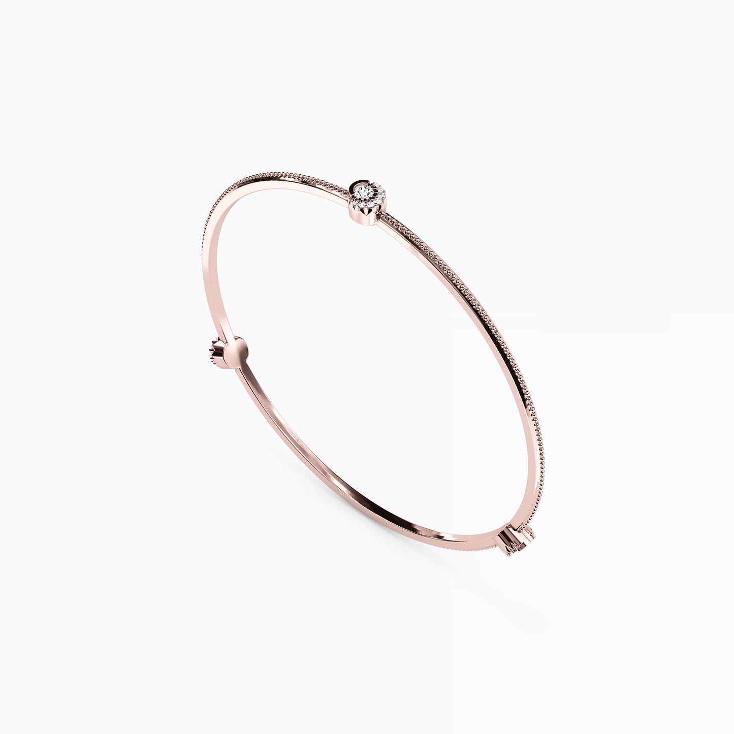 3-Station Diamond Crescent Halo Bangle Bracelet in 14K Gold