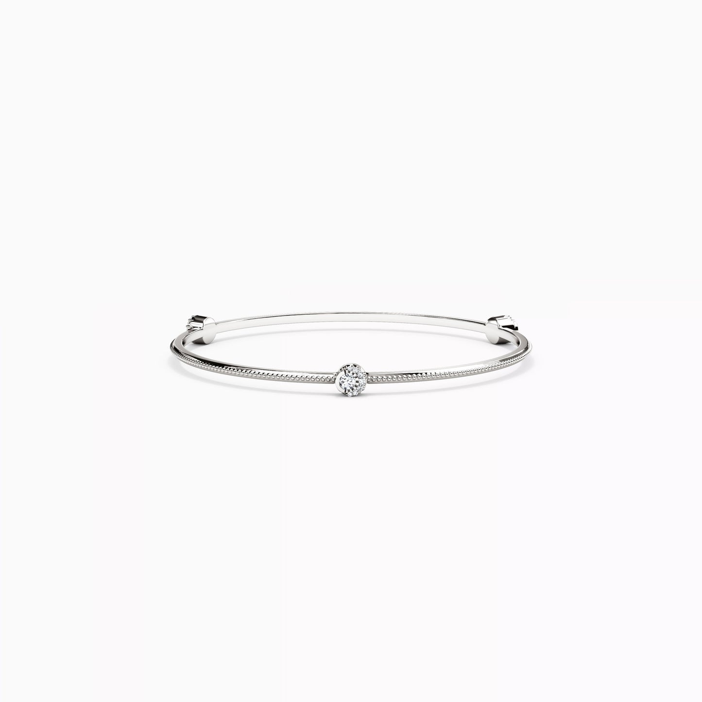 3-Station Diamond Crescent Halo Bangle Bracelet in 14K Gold