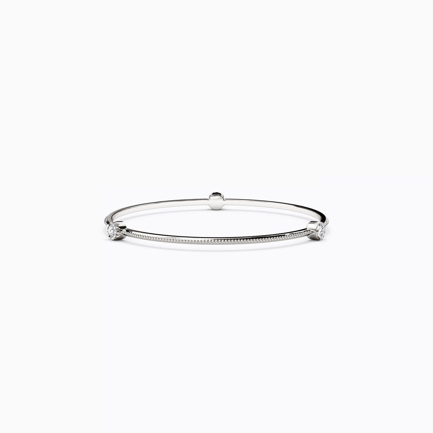 3-Station Diamond Crescent Halo Bangle Bracelet in 14K Gold