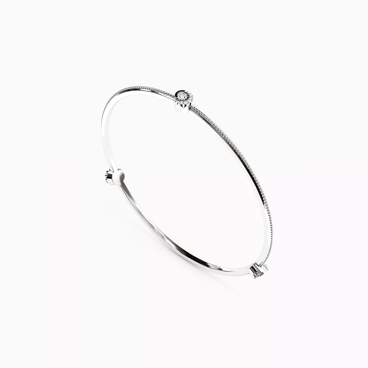 3-Station Diamond Crescent Halo Bangle Bracelet in 14K Gold