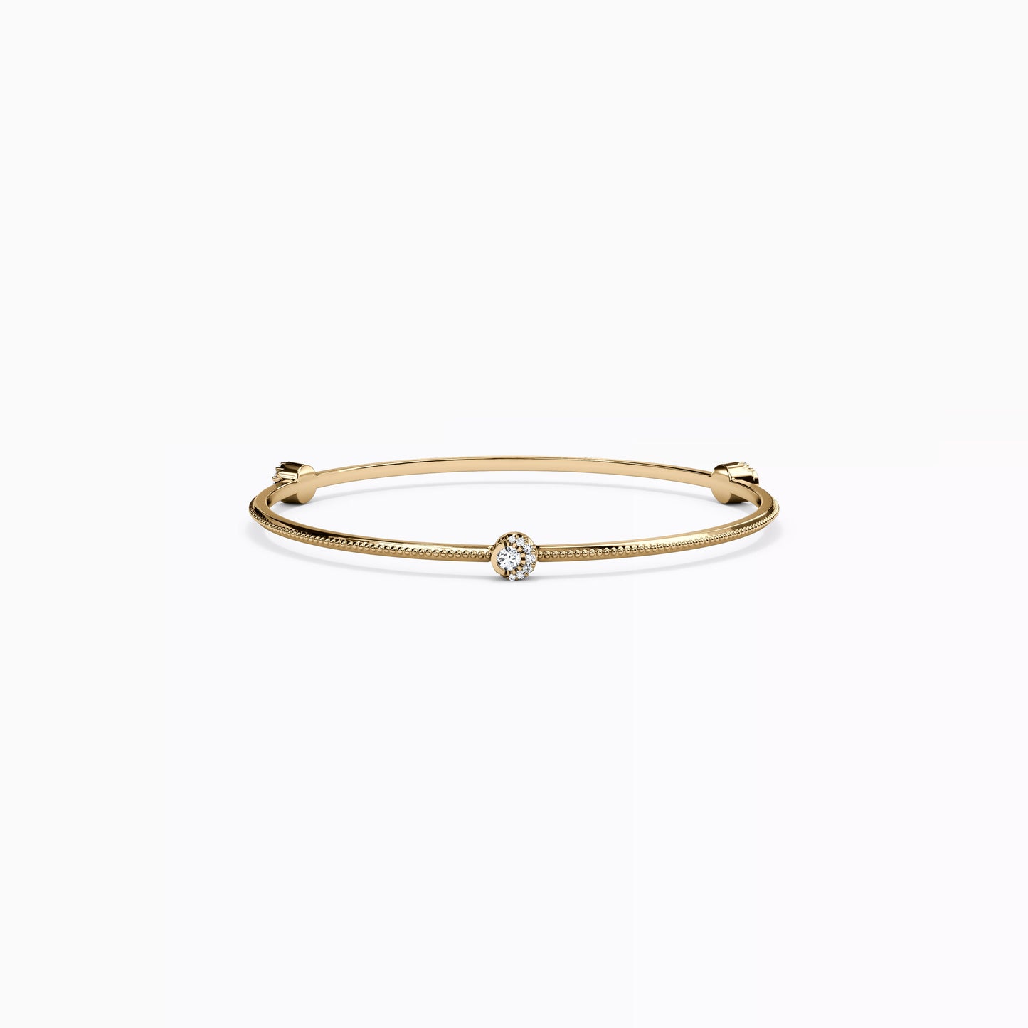 3-Station Diamond Crescent Halo Bangle Bracelet in 14K Gold