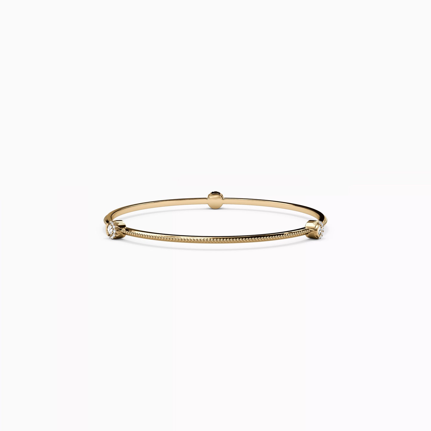 3-Station Diamond Crescent Halo Bangle Bracelet in 14K Gold