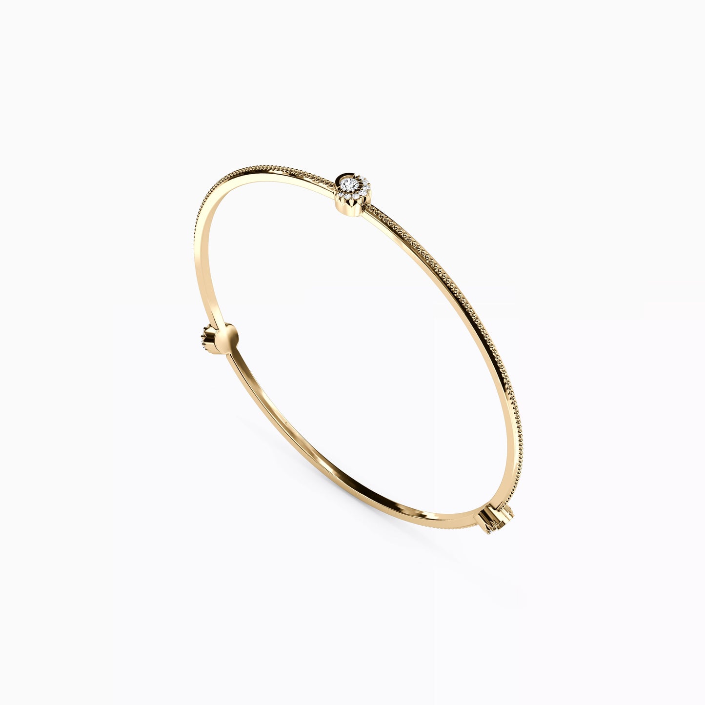 3-Station Diamond Crescent Halo Bangle Bracelet in 14K Gold