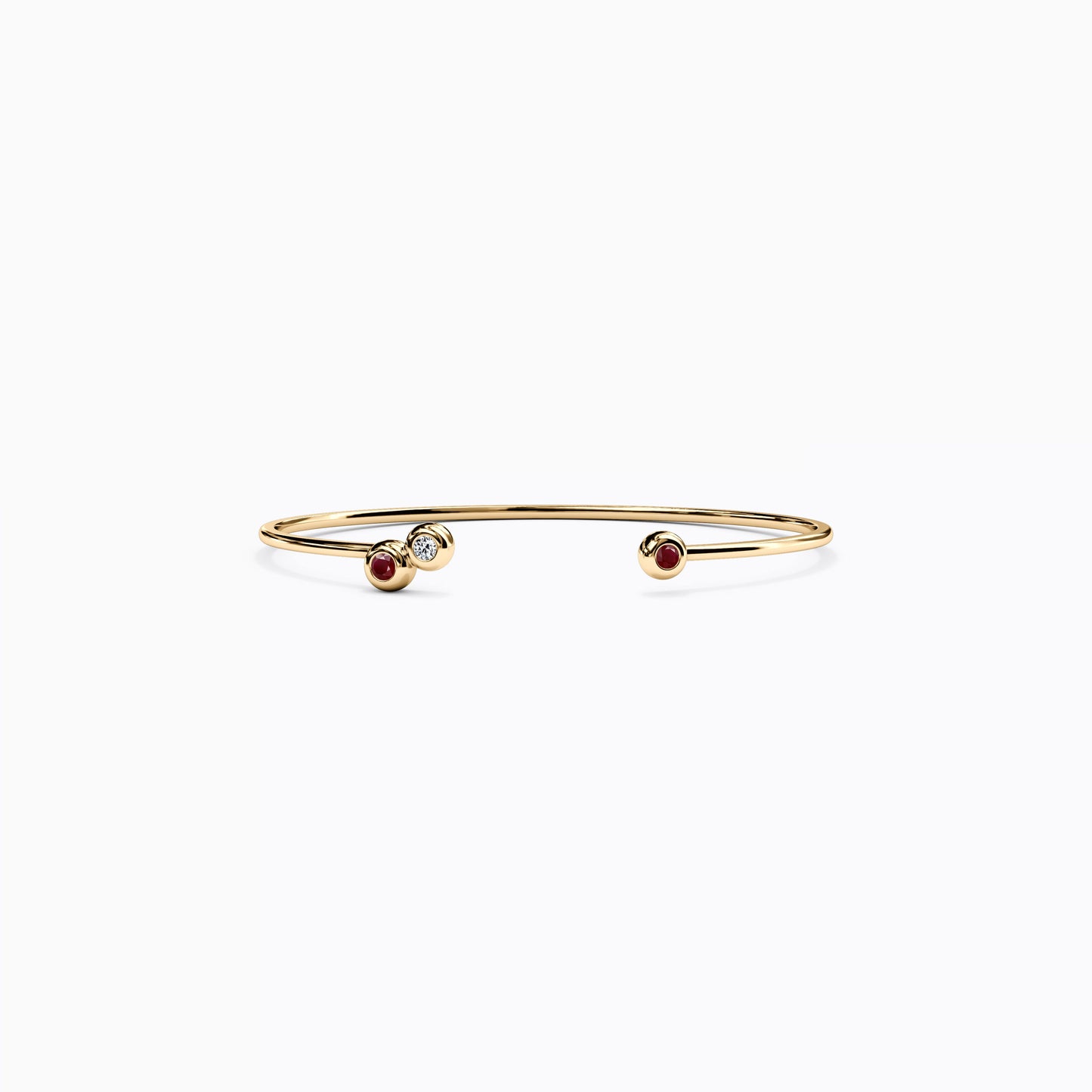 Bezel Ruby and Diamond Flexible Cuff Bracelet in 14K Gold