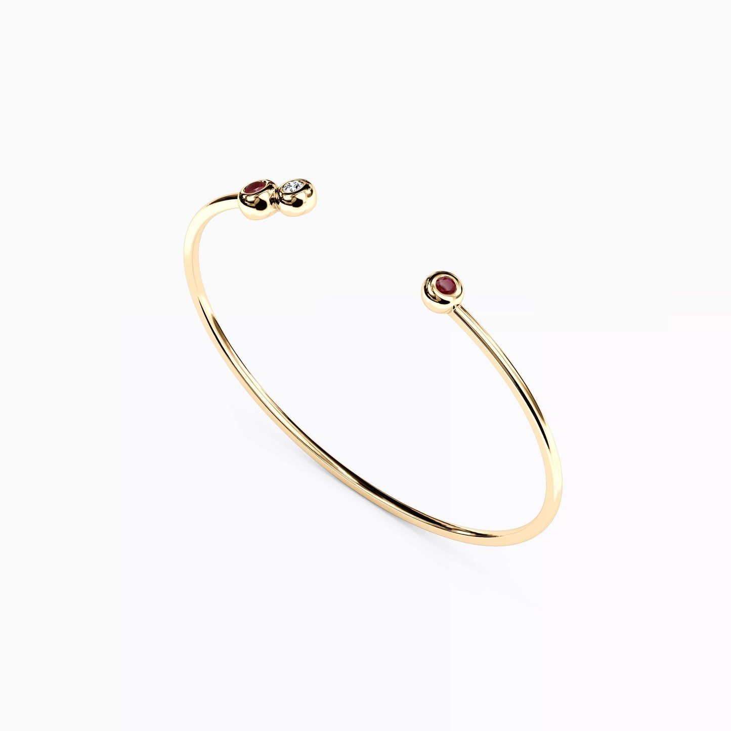 Bezel Ruby and Diamond Flexible Cuff Bracelet in 14K Gold